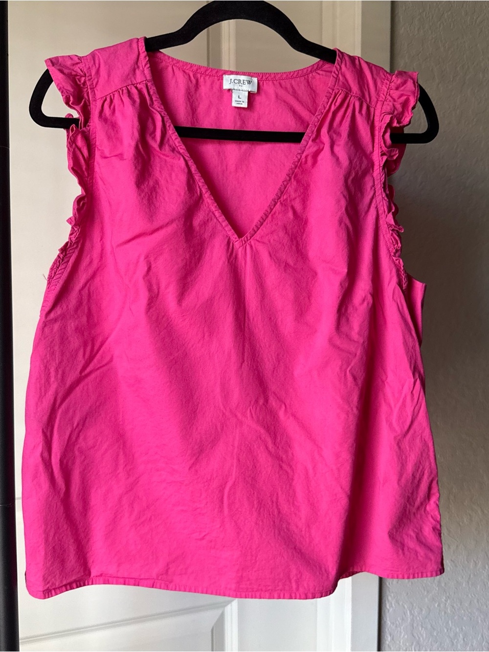 J. Crew Bright Pink V-Neck Ruffle Sleeveless Top